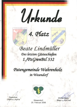 Urkunde für den 4. Platz